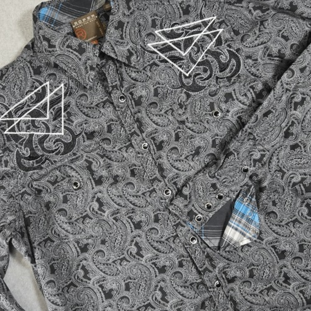 Roper Western Paisley Shirt Embriodery Pearl Snap Large